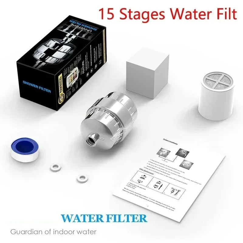 15/20 stages high output shower water filter to Remove Heavy Metals Chlorine Fluoride Filtered Soften Hard Water for Shower Head