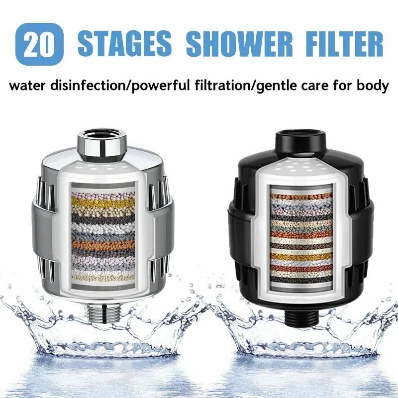 High output shower water filter 15/20 stages to Remove Heavy Metals Chlorine Fluoride Filtered Soften Hard Water for Shower Head