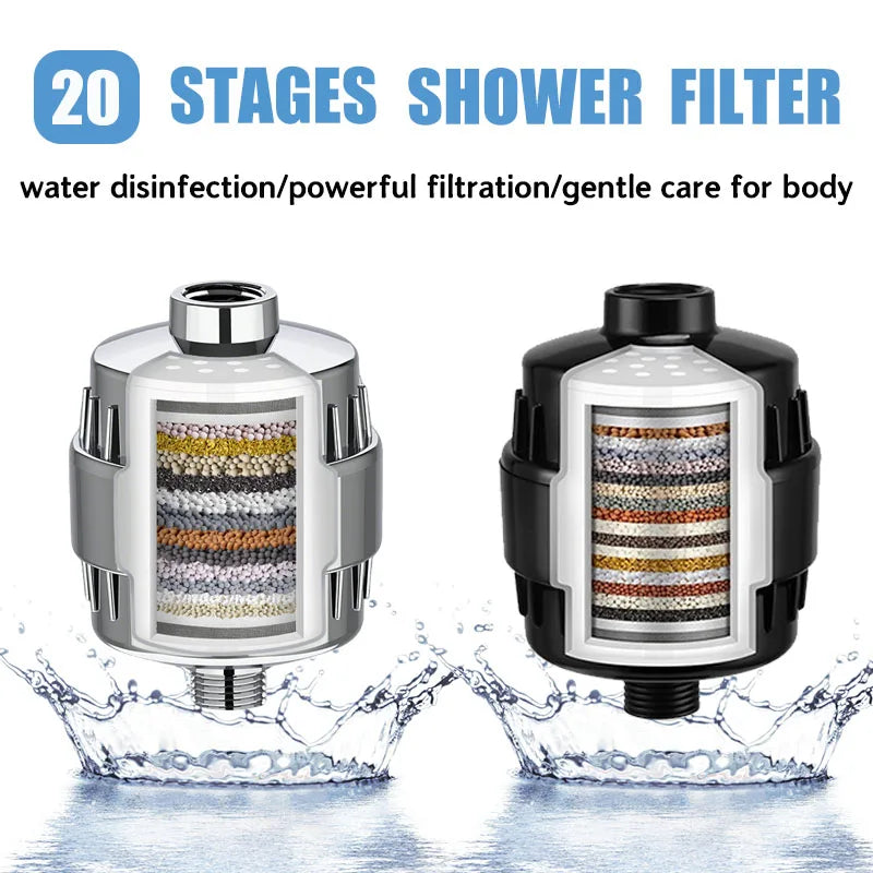 15/20 stages high output shower water filter to Remove Heavy Metals Chlorine Fluoride Filtered Soften Hard Water for Shower Head