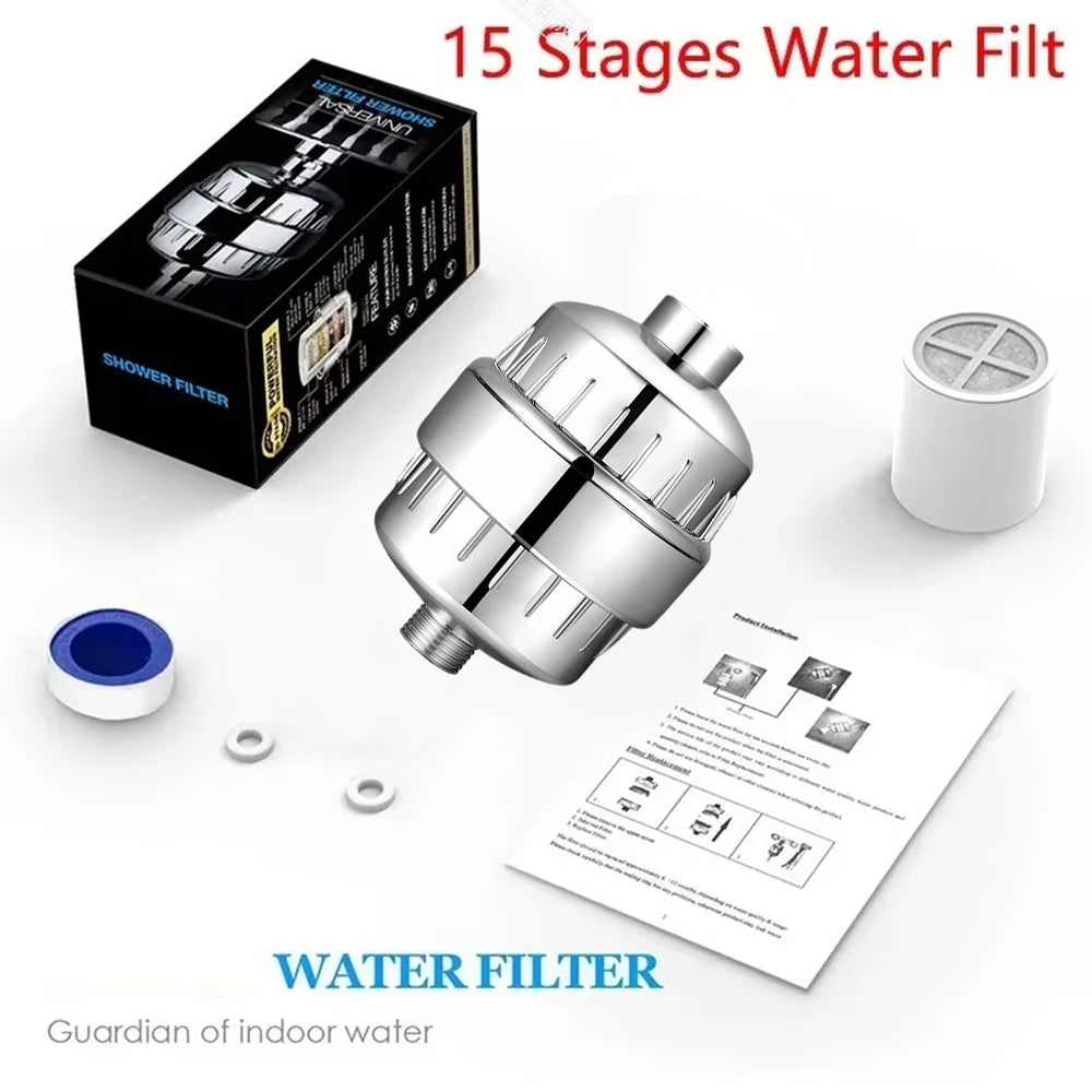 High output shower water filter 15/20 stages to Remove Heavy Metals Chlorine Fluoride Filtered Soften Hard Water for Shower Head