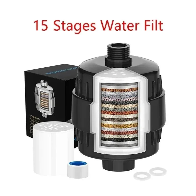 High output shower water filter 15/20 stages to Remove Heavy Metals Chlorine Fluoride Filtered Soften Hard Water for Shower Head