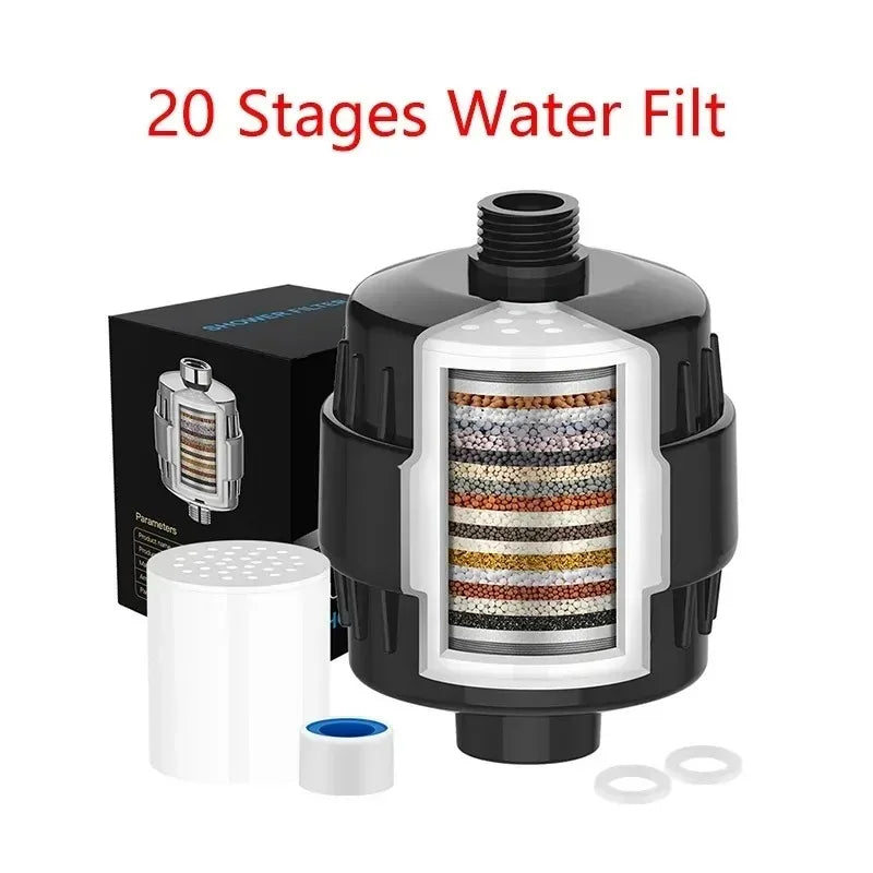 15/20 stages high output shower water filter to Remove Heavy Metals Chlorine Fluoride Filtered Soften Hard Water for Shower Head